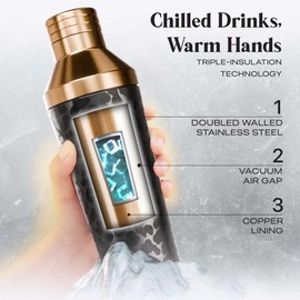 Insulated Cocktail Shaker Set | Double Wall Stainless Steel | Martini Shaker for Home Bar Bartending | Built-in Drink Measurement System & Strainer, Travel Bag, 35 Recipes | Gift Set (Leopard Copper)