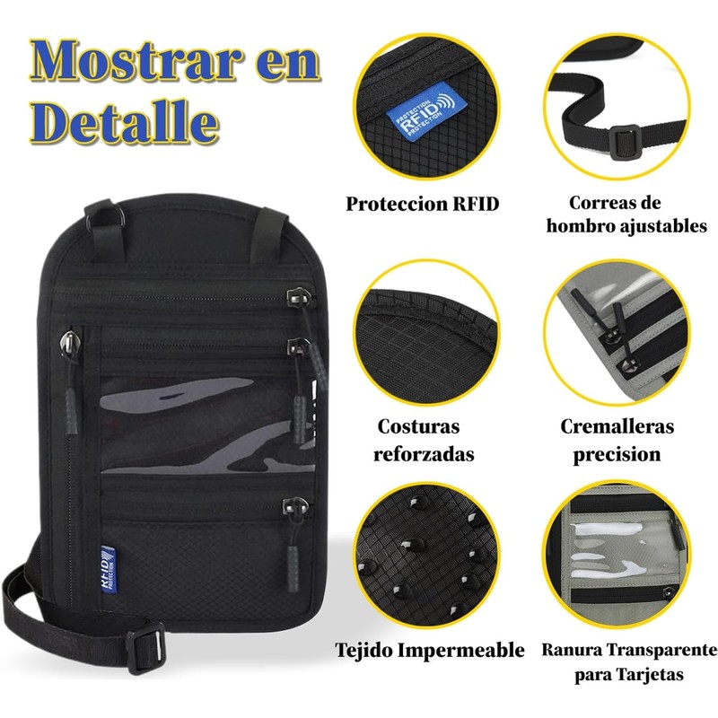 Cartera de Viaje Antirrobo, Bloqueo RFID y Bolsillo Oculta para