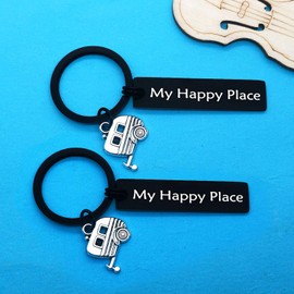 Xiahuyu Camper Keychain Gifts Happy Camper RV Keychain My Happy Place Camping Keychain Set for Women Men Friends Family Camper Lover Trailer Outdoors Mountains Vacation Jewelry