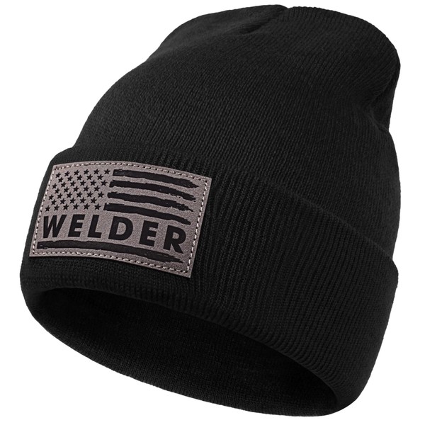 GUMMAUC Welder Gifts for Men, Cuffed Beanie Hat with Leather