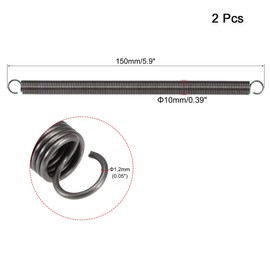 TOP-VIGOR 2Pcs Extension Compressed Spring, 1.2mm Wire Dia, 10mm OD, 150mm Free Length Durable Steel Compression Springs, Small Dual Hook Extended Tension Springs