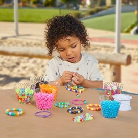 DasKid 500 Pcs Pony Beads with Blue & Pink Elastic Strings – Beads for Jewelry Making, Hair Braiding & Kids' Crafts