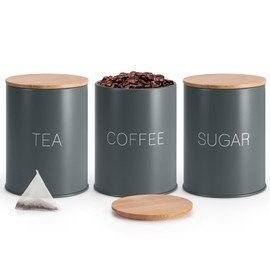 EHC Tea Sugar Coffee Canisters, Tea Sugar Coffee Containers Set of 3, Airtight Containers Jars, Grey