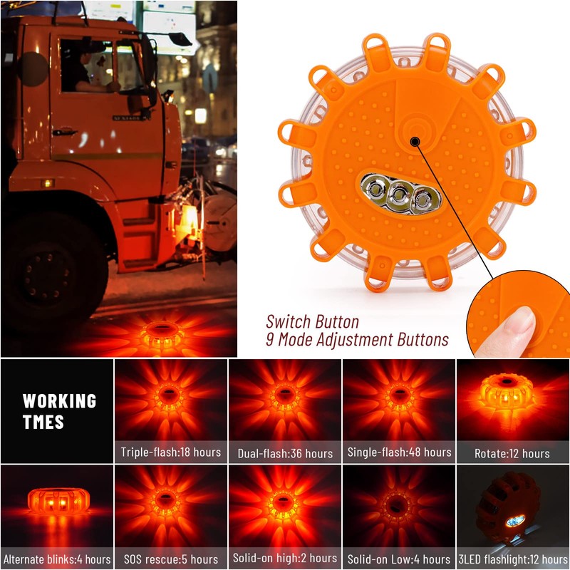 HEIGPAN GP906 LED Road Flares Safety Flashing Warning Lights Kit,