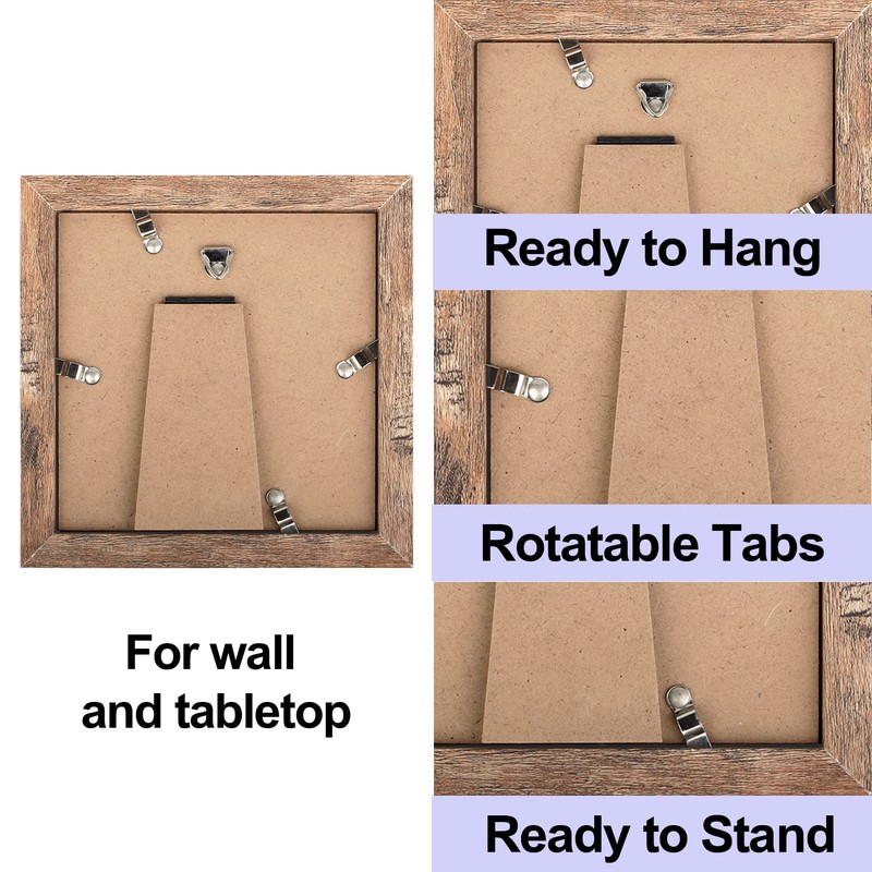 TOFOREVO 5x5 Picture Frames Set of 6 Rustic Wood Grain