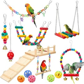 12 Pcs Cockatiel Toys Bird Toys for Conures, Bird Cage Accessories, Parakeets Perches Cage Parrot Ladders, for Hanging Swinging Standing Chewing Climbing Training