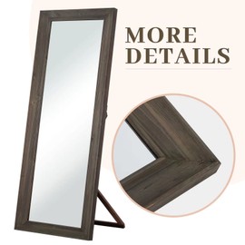 NeuType 65"x22" Full Length Mirror Floor Mirror with Standing Holder Solid Wood Frame Large Bedroom Mirror Wall Mounted Mirror Hanging or Leaning Against Wall, Charcoal Brown
