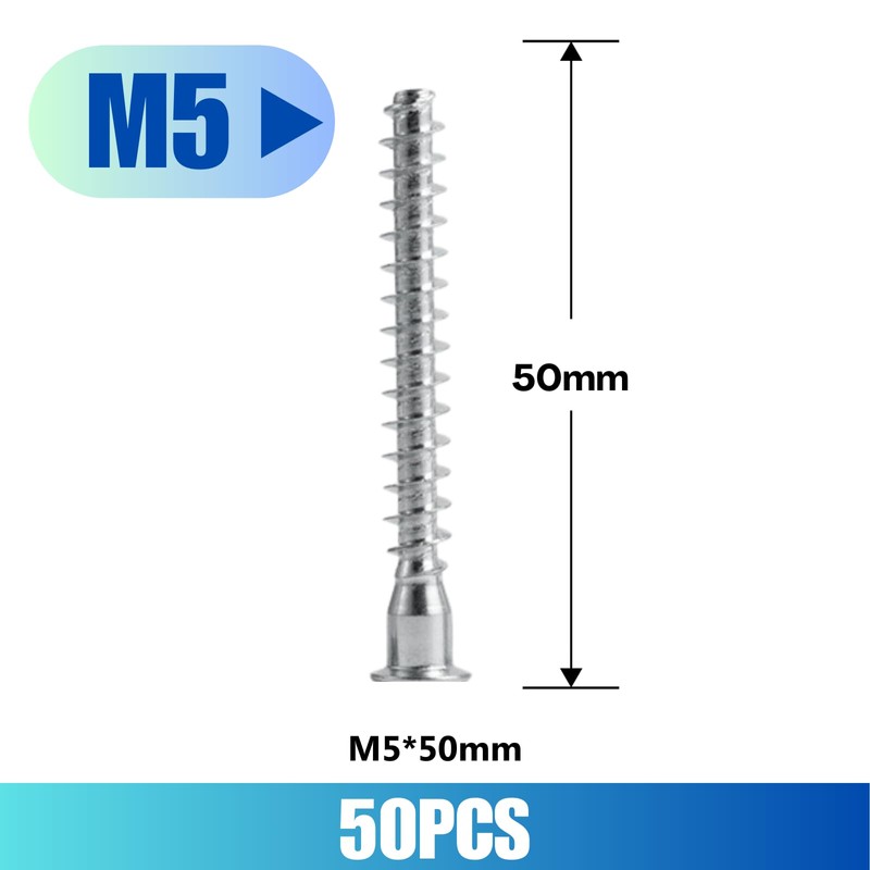 Confirmat Screws, 50PCs M5 x 50mm, Hex Socket Drive Countersunk