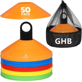 GHB Soccer Cones 25/50/100 Pack Disc Soccer Sport Cones Training Field Marker Agility Cones for Traffic, Basketball, Coaching, Practice Equipment Includes Cone Drills Guide (50Pcs Multicolor)