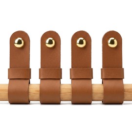 Genuine Leather Curtain Rod Holders 4PK, Brown Leather Wall Straps