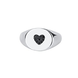 FeatherWish 925 Sterling Silver Ring Retro Vintage Style Signet Round Heart Statement Rings With Black Cubic Zirconia Women Size J L N P R (I)