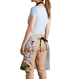 Duduho Cute Doodle Dogs Apron With 2 Pockets, Men Women Bib Aprons For Home Kitchen Cooking Chef Waitress Crafting Gardening, Adjustable Waterproof Stain Resistant