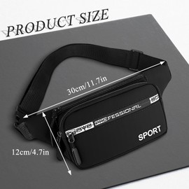 FuninCrea Fanny Pack for Men Women, Waterproof Crossbody Bag Running Belt Waist Bag Purse with 4 Pockets Zipper Sport Crossbody Belt Bag Sling Bag for Traveling Running Hiking Cycling (Black)