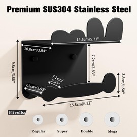 Tindbea Toilet Paper Holder with Shelf Wall Mounted Stainless Steel Tissue Roll Holder, Rustproof & Multifunctional Bathroom Storage Dispenser Funny Bathroom Wall Decor (Matte Black)