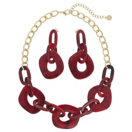 Firstmeet Punk Geometric Acrylic Choker with Eariings Chunky Statement Necklace Vintage Chain for Women(XL-1120-Red)
