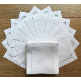 Juego de 50 servilletas de lino blanco de 15,24 x 15,24 cm, servilletas, posavasos, diseño de escalera, 100% lino para bebidas, servilletas de fiesta, paquete de 50 unidades