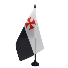 AZ FLAG - Temple Order Crusades Table Flag 8.25 x 5.5 inches - Knights Templar Small Office Flag 100% Polyester with 25cm Flag Stand and Black Plastic Base