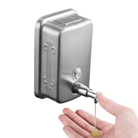 NSCMQSL Commercial Soap Dispenser Wall Mount Stainless Steel Soap Dispenser 500ml/17oz for Bathroom Rust-Proof Lining Liquid Hand Sanitizer Dispenser for Hotels Restaurants Bathroom and Home(Silver)