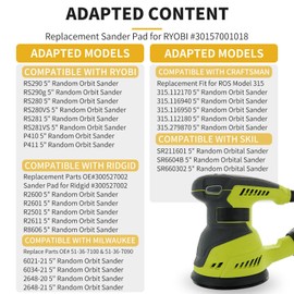 Sander Replacement Pad for Ryobi, 4 Pack 5 in 8 Hole Hook and Loop Orbital Pad Compatible with Ryobi RS290 RS280 RS280VS RS281VS P411 Random Orbit Sander Replacement for Ryobi #030157001018