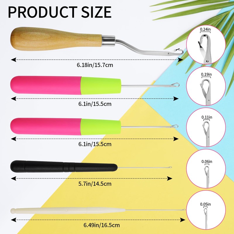 5PCS Latch Hook, Different Sizes Small Crochet Hooks Needle for