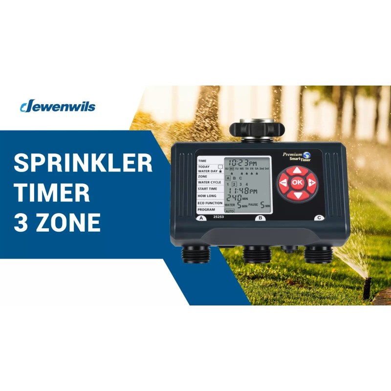 DEWENWILS Sprinkler Timer 3 Zone, 4 Programmable Water Hose Timer