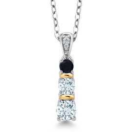 Gem Stone King 925 Silver and 10K Yellow Gold Round Sky Blue Aquamarine and Black Onyx Pendant Necklace For Women (0.52 Cttw, Gemstone March Birthstone, with 18 Inch Chain)