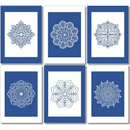 Mandala Wall Art - Blue Wall Decor - Set of 6 Prints - 5x7 - Unframed