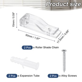 uxcell 2Pcs 60x17.5mm Roller Shade Chain and Cord Hold Down, Curtain P Clip Fixation Hook, Bead Chain Tension Device with Screws for Roller Blinds, Roman Shades, Clear