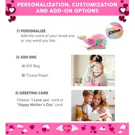 DolliBu Happy Mother's Day Plush Rainbow Whale XL - Cute Stuffed Animal Present with Pink Heart Message for Best Mommy, Grandma, Wife, Daughter - Ocean Life Plush Toy Gift - 15 Inches