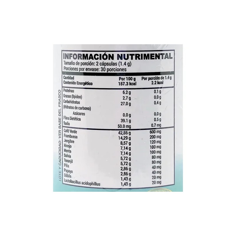 Suplemento Nutricional de Café Verde con Cetonas y Lactobacilos para