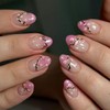 24PCS Short Press on Nails Oval Fake Nails with Glitter