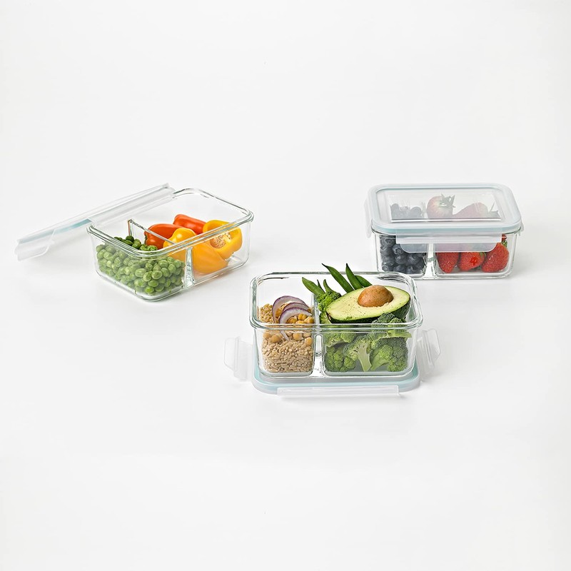 Glasslock Duo 3 Piece Clear Tempered Glass Microwave, Dishwasher, Freezer,