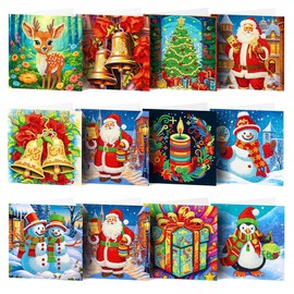 ZUHK Diamond Painting Christmas Greeting Card Kits,5D Numbers Santa Claus New Year Greeting Card with Envelopes Holiday Greeting Cards Kits fit for Friends,Family,Children (R)