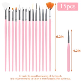 MultiValue 15pcs Nail Paint Brushes Set, Nail Art Brushes for Gel Polish with Rhinestone Picker, Nail Detailing Brush Makeup Brushes Set for Cleaning Fingernails Dotting Painting Line (Pink)