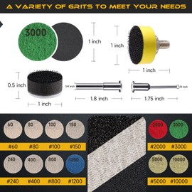 185 PCS 1 Inch Sanding Disc, GOH DODD Hook and Loop 60 to 10000 Grit Wet Dry Sandpaper Sand Paper with 1/8" 1/4" Shank, Backing Pad, Foam Sanding Pads for Auto Wood Metal, Father's Day Gifts