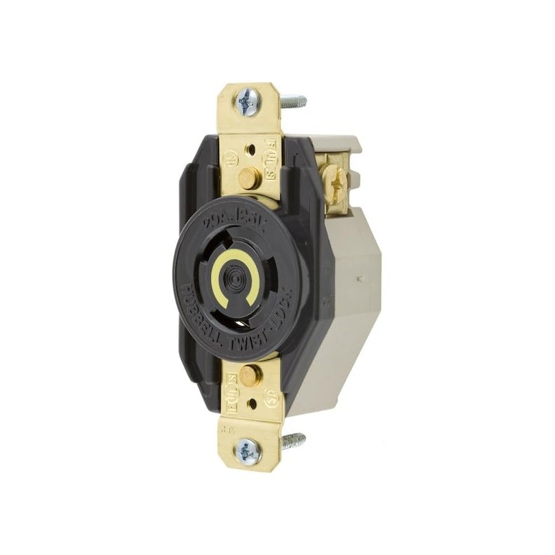 Locking Devices, Twist-Lock, Industrial, Flush Receptacle, 20A 125V, 2-Pole 3-Wire