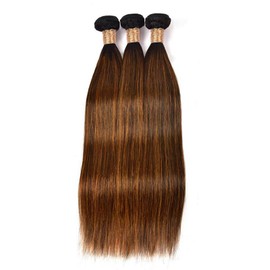 P4/30 Highlight Straight 3 Bundles Dark Brown Bundle Grade 8A Unprocessed Virgin Hair Extensions Brazilian Real Hair for Women 24 26 28 Inches