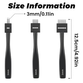 Leather Hole Punch, Prong Punch, Black Leather Hole Punch Tool 3mm 2/4/6 Lacing Stitching Punch, Round Hole Prong Stitching Chisel Set Leather Working Tools for Leather Craft