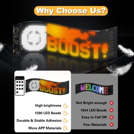Programmable LED Sign for Car -14''x4'' Flexible USB 5V Digital Sign [Upgraded 20x64 LED beads], APP Control Scrolling LED Display with Pre-made Animations, DIY Graffiti for Store Car Bar