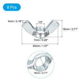 sourcing map 1/2"-13 Wing Nut 8 Pcs, Carbon Steel Butterfly Wing Nuts Fasteners Parts Hand Twist Tighten Wing Nuts for Machinery Electronic Equipment DIY, White