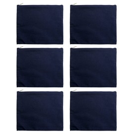 Aspire Pack of 6 Cotton Canvas Makeup Bags Navy, 9.5 x 8 Inch Zip Bag, Christmas Gift Bag