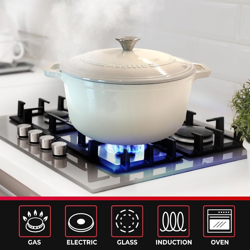 MÜELLERHOME 4.5 QT Enameled Cast Iron Dutch Oven, Heavy-Duty Casserole
