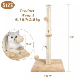 ANWA 32 Tall Cat Scratching Posts for Indoor Cats 3-in-1 Cat Scratching Post wit