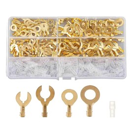 xianglicky Terminal Set, C-Shaped, Round Terminals, Wiring, Processing, DIY, Brass, Bare Crimp Terminals, Cable Lugs, Wiring Processing, General Purpose, Wiring Connectors, With Insulation Sleeves, Φ0.24 inch (6 mm) and Φ0.3 inches (8 mm) (Set of 320)