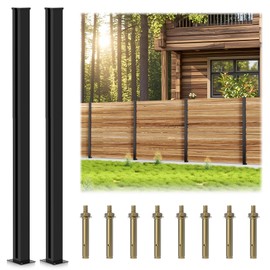 5 Feet Aluminium Alloy Fence Post Matte Black Metal Wood Fence Column for Outdoor Privacy Panels(2 Pack Line Post)