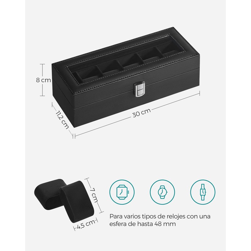 SONGMICS Caja de Relojes para 6 Relojes, Estuche de Relojes,