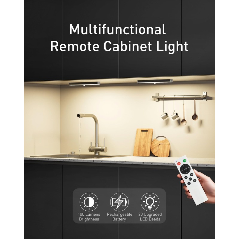 SZOKLED Under Cabinet Lights, 20LED Under Cabinet Lighting Rechargeable, Remote