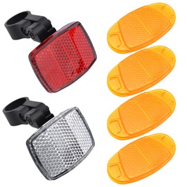 Pack of 6 Cat Eyes Bicycle Children, Reflective Rear Reflectors Bicycle Reflectors Front and Rear with Holder, Bicycle Reflectors Set for Road Bike, MTB, E-Bike, Yellow, White, Red