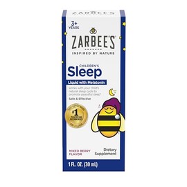 Zarbee's Suplemento líquido para dormir de melatonina para niños, 1 mg de melatonina, sin medicamentos y eficaz, fácil de tomar, sabor a bayas natural
