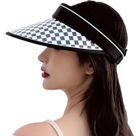 ONE LIMITATION CPA152 Women's Visor, Sun Visor, Hat, Checked, Logo, Sunshade Logo, One Color, Black, Free size